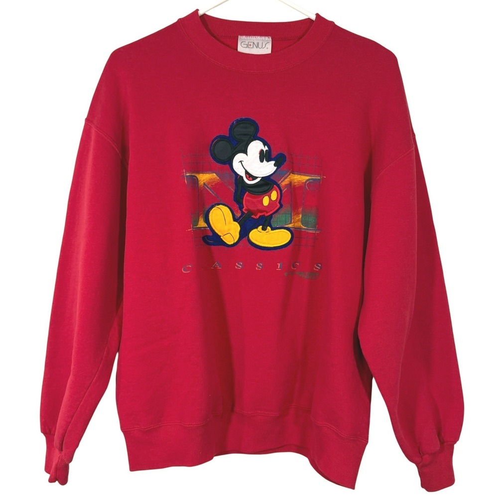 Vintage 90s Mickey Mouse Sweatshirt Large Red Disney Relaxed Classic Retro USA